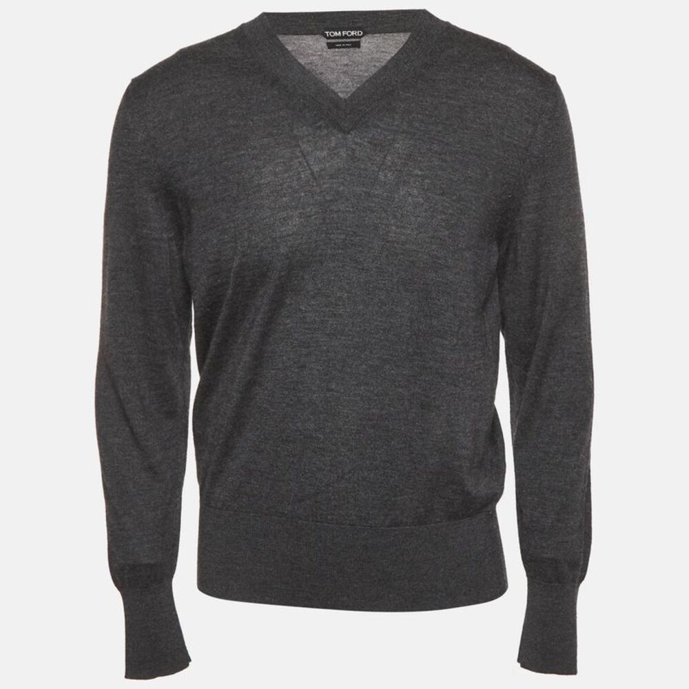 Tom Ford Grey Cashmere Knit V-Neck Sweater M